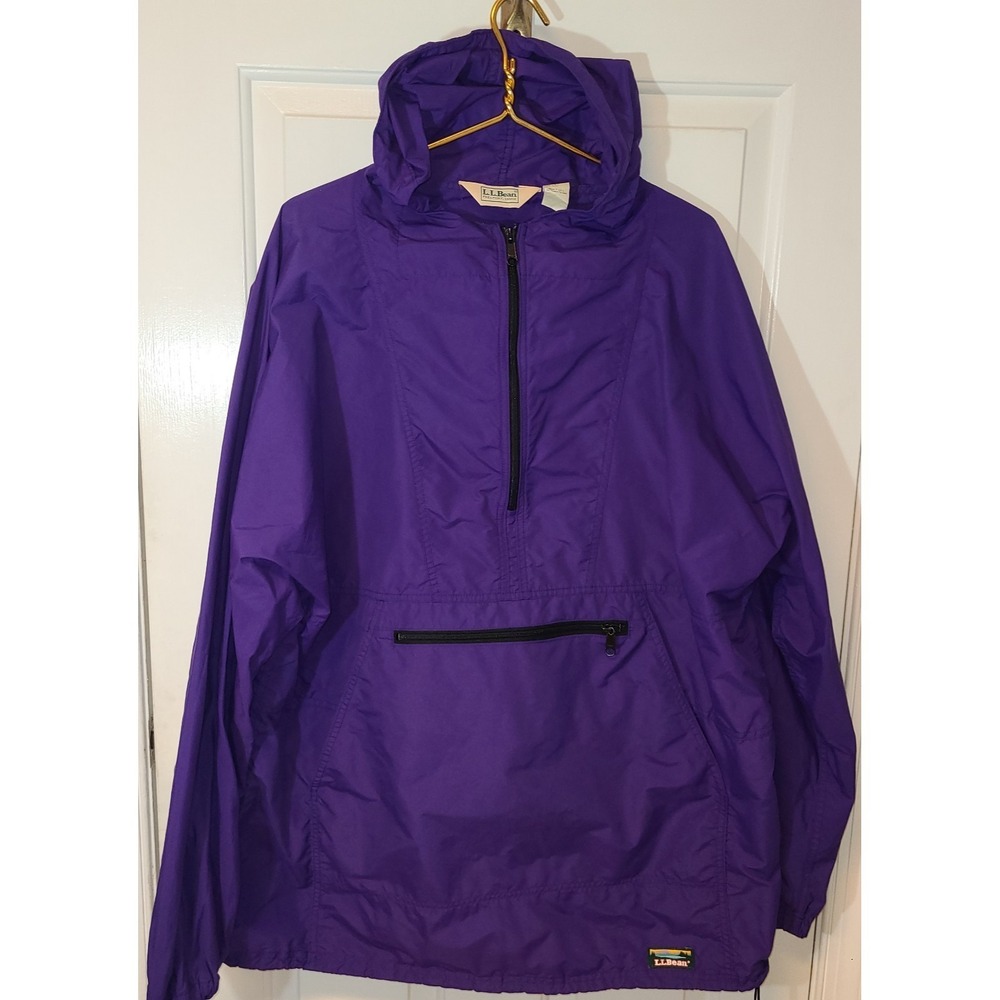 Vtg LL BEAN Jacket Men XLarge Purple Windbreaker 1/2 Zip Hooded Anorak USA